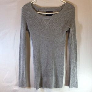 American Eagle Women Gray Waffle Knit Henley Sweater M • Soft Cozy minimalist